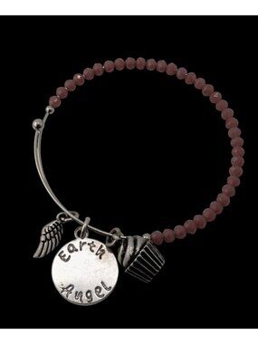 Earth Angel Charm Bracelet With Glass Beads & Silver Tone Charms